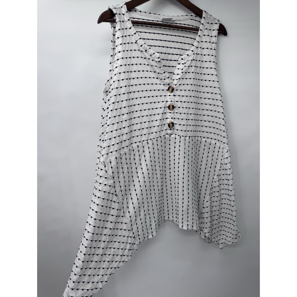 New Directions 3X White & Navy Blue Stripe Sleeveless Tunic‎ nautical shark bite